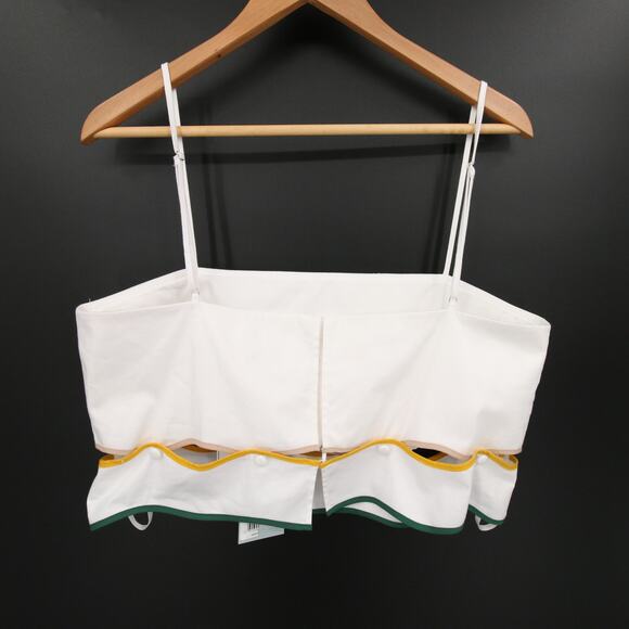 Antonio Melani x The Nat Note Zoe Scalloped Sateen Top White Green Crop Size 14 - Picture 11 of 12